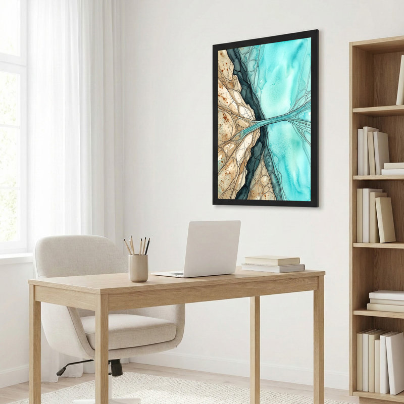 Aquarelle sur toile bleu sarcelle et beige, 18"H x 12"W