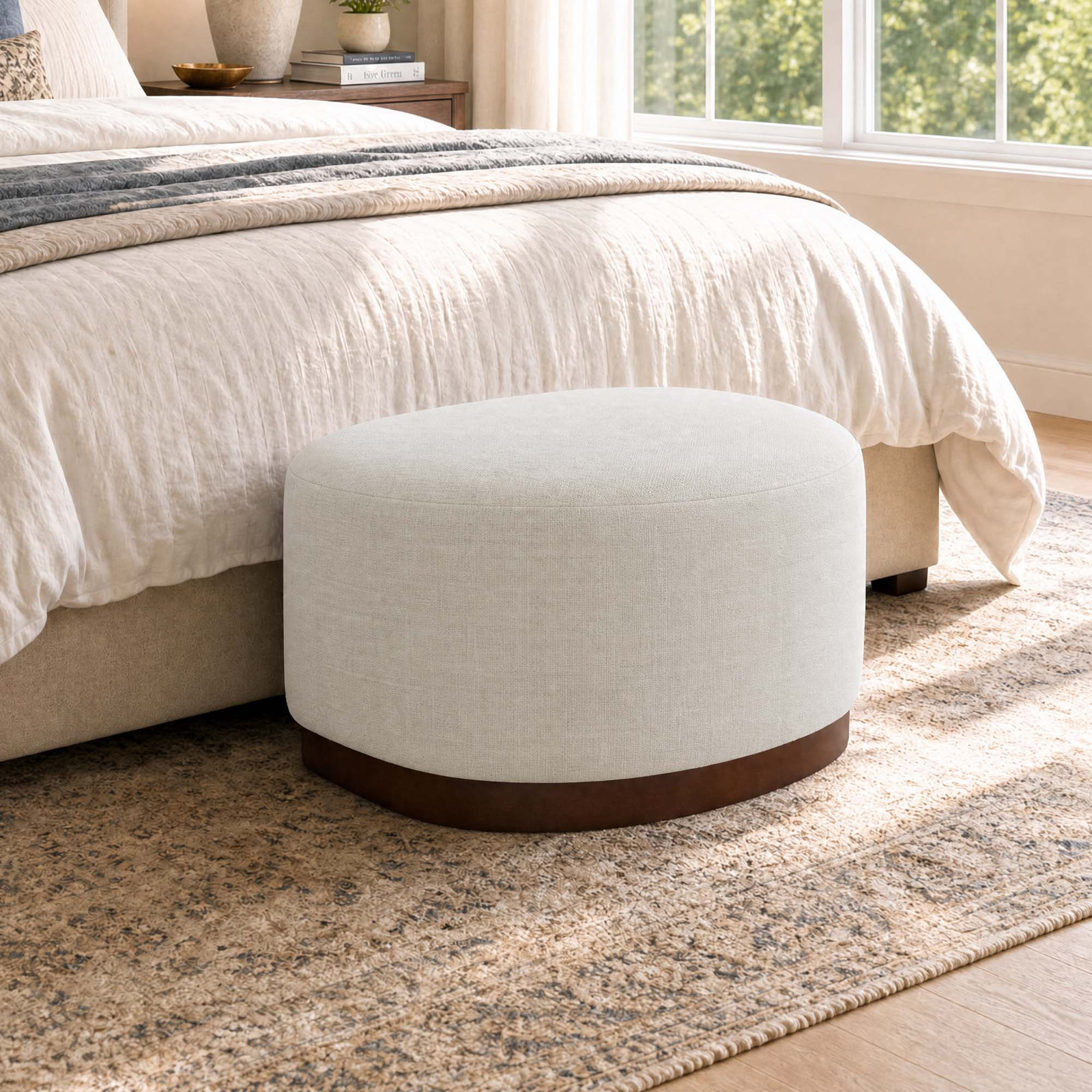 Upholstered Ottoman, Effie Linen