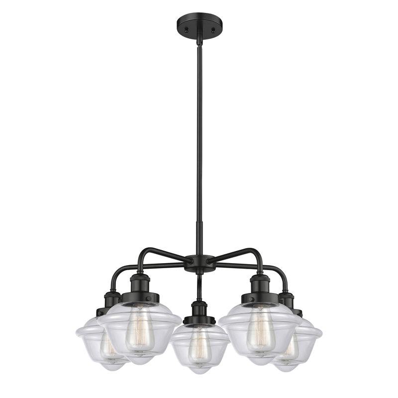Grourke 5 - Light Glass Dimmable Chandelier, Clear, Matte Black