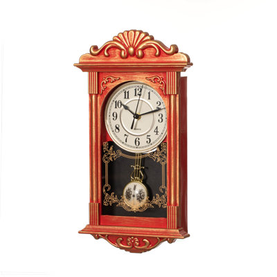 Clockswise Vintage Grandfather-style Wall Clock With Wood-effect Plastic Pendulum, Battery-operated - For Home Decor, Living Room, Home Office, Kitchen Or Dining Room – With Distressed Finish