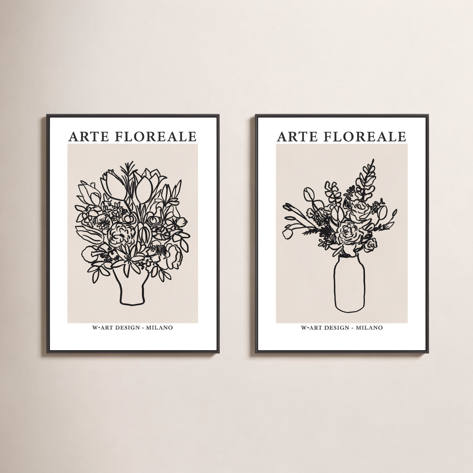 Arte Floreale 2-Piece Wall Art Set, Black Canvas Framed, 20" H x 14" W
