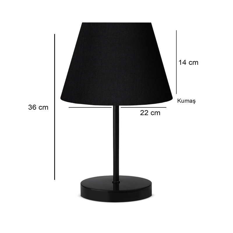Modern Black Table Lamp, 14 x 8.3 inches | 100% Metal with Fabric Cap & Plastic Base, Total Height: 14.2 inches | E27 Socket, Max 40W | Stylish Scandinavian Design for Home Decor & Reading