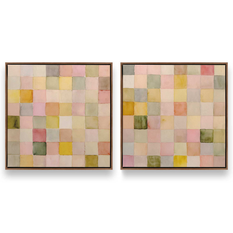 Ensemble de 2 estampes Autumn Peach, Cadre flottant en noyer, 12 po x 12 po
