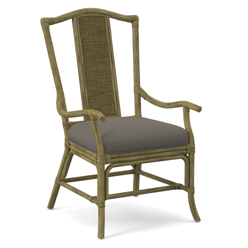 Drury Lane Slat Back Dining Arm Chair, Brass, Gray Sugar Performance; 0863-84