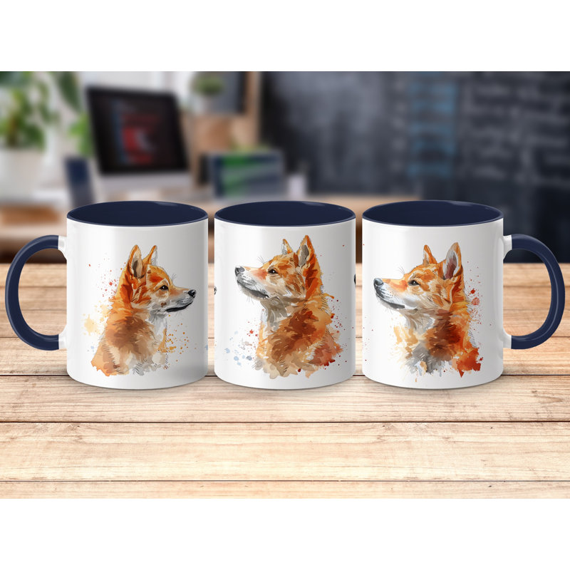 Three Shiba Inu Watercolor Design 11oz Coffee Mug, Navy, 3