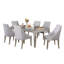 Ensemble de table de salle à manger 7 pièces Jamie, 6 chaises capitonnées en tissu, gris argenté