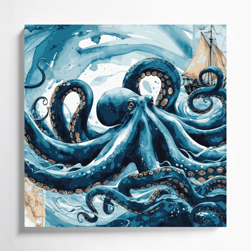 Art nautique sur toile bleu nautique, H 12 po x l 12 po