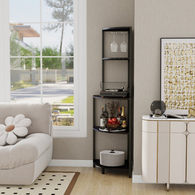 5 Tier Corner Shelf With LED Light And USB Plug, Glass Holder, Space-Saving Tall Standing Bookshelf