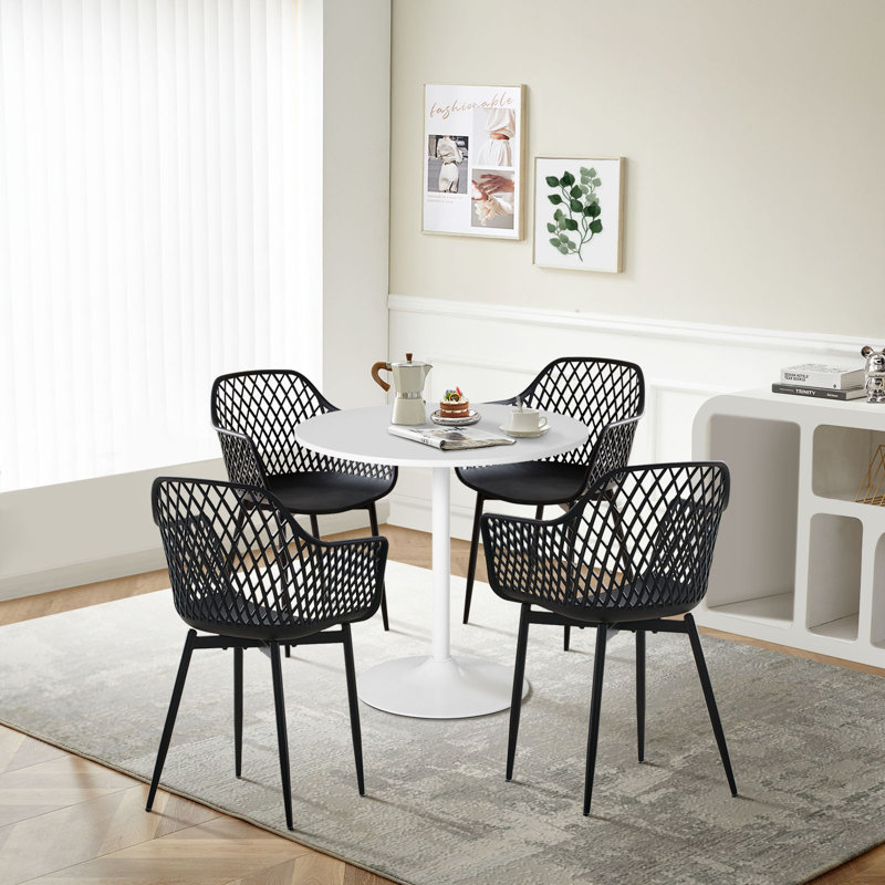 Ensemble de table de salle à manger 5 pièces, table de salle à manger avec 4 chaises en plastique pour la cuisine, la salle à manger et le restaurant (blanc et noir)