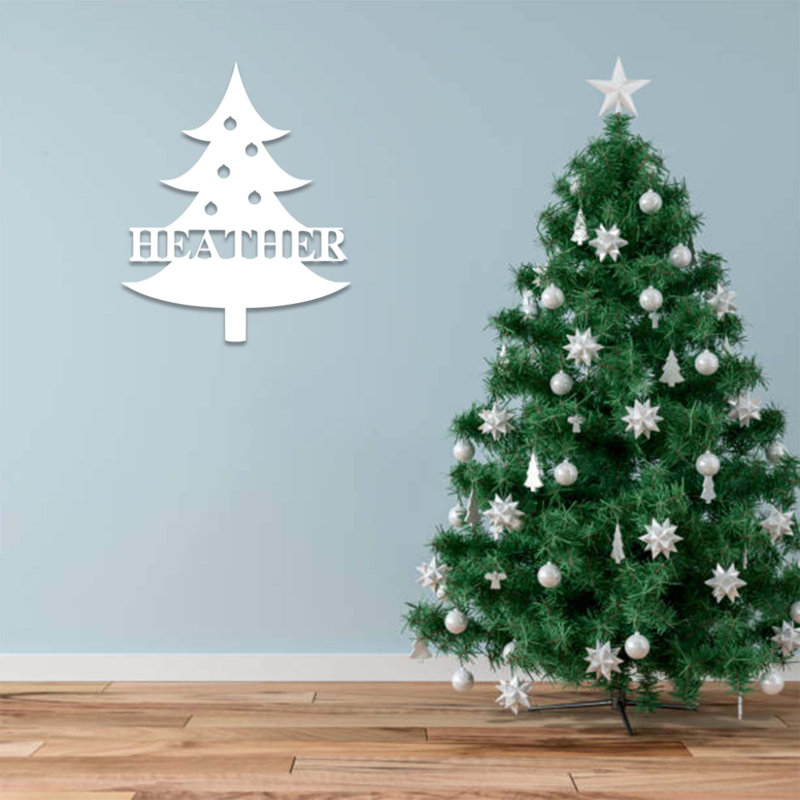 Décoration murale en métal arbre de Noël monogramme, H 18 po x l 18 po x P 0,12 po