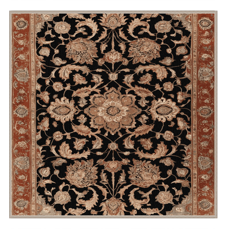 Machine Washable Persian Brown Area Rug, Square 7' x 7'