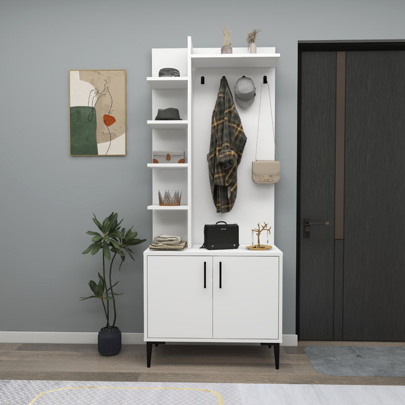 Maddyson Hall Tree 74.4cm Wide with Shoe Storage, White