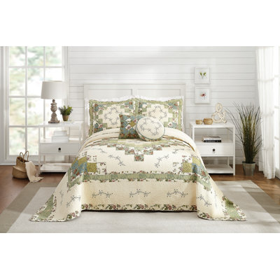 Olivia Embroidered Patchwork Single Bedspread/Coverlet