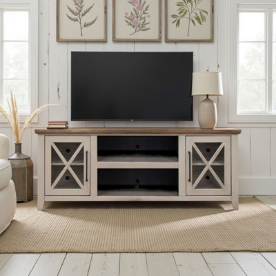 Meuble télé avec foyer de 66 po Ithaca pour téléviseur de 80 po ou moins, assemblage minimal requis, finition bleue et bourbon