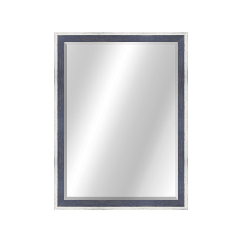 Country Colors II Rectangle Solid Wood Wall Mirror, White/Blue, 32.5" x 26.5"