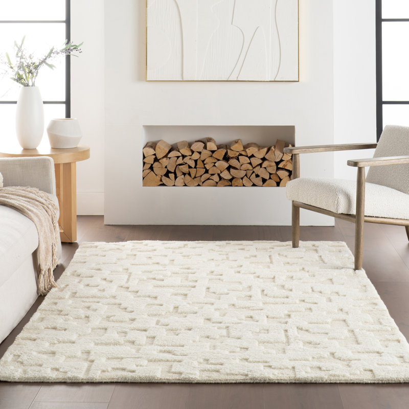 Alora Natural Hand Knotted Wool Rug, Rectangle 5' x 8'
