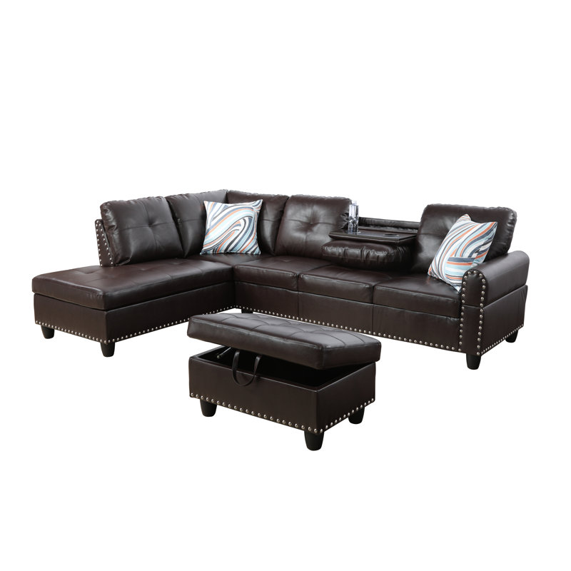Faux Leather L-Shaped Sectional Left Hand Facing, Old fashioned Brown