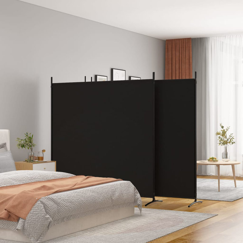Kyen 457.2cm H Folding Room Divider, Black, 180cm H x 348 cm W, 2