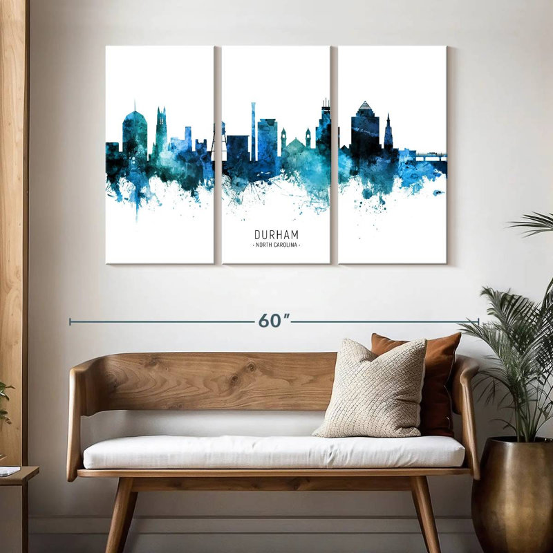 Durham North Carolina Skyline II, H 32 po x l 50 po