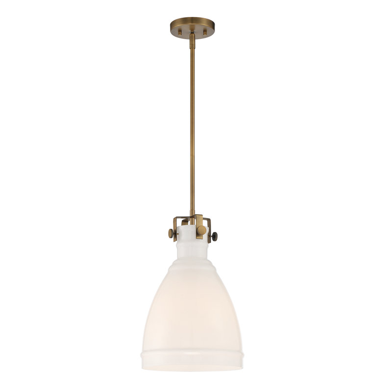 Luminaire suspendu conique à 1 lumière Debord, Vieux laiton satiné, Blanc