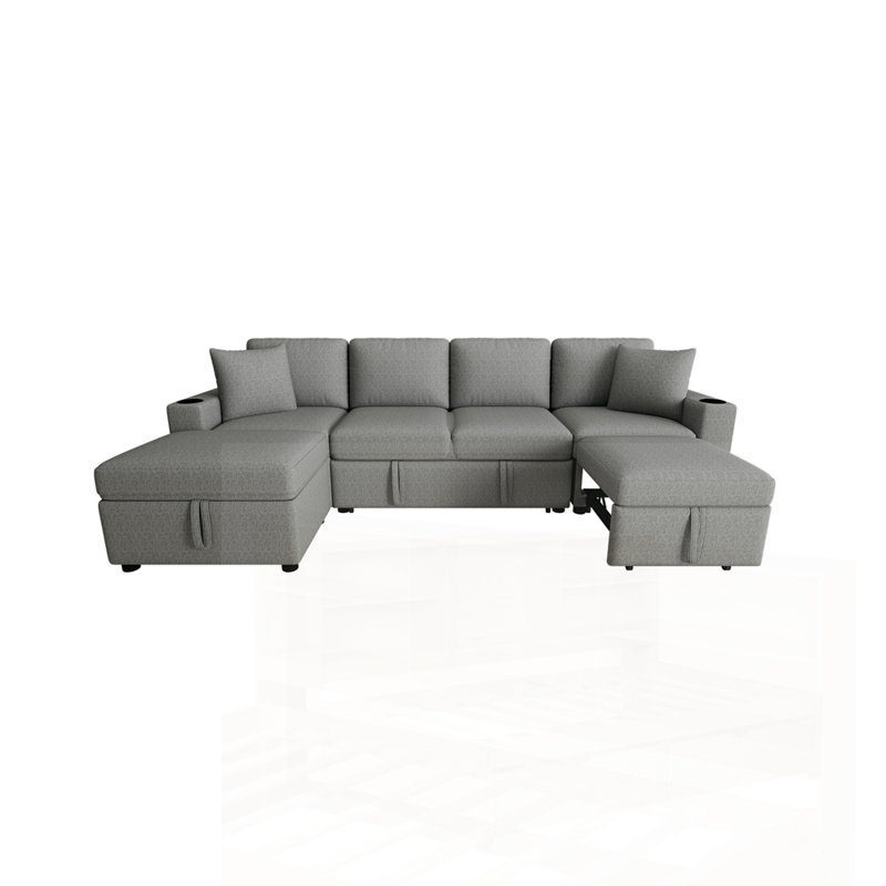 Canapé modulaire convertible avec lit escamotable et repose-pieds de rangement mobile, parfait pour la vie moderne et polyvalente.