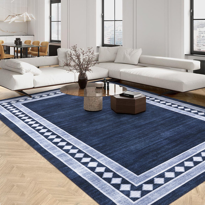 Tapis de couloir moderne à motif géométrique lavable à la machine avec envers en caoutchouc, Rectangle 9 pi x 12 pi