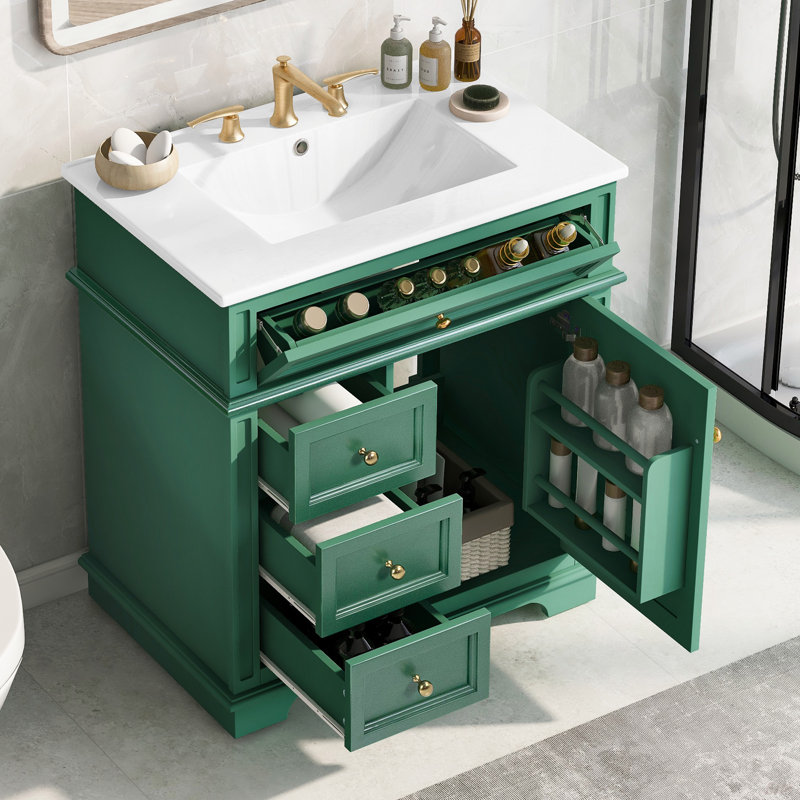 Meuble-lavabo de 30 po avec lavabo, un tiroir basculant, trois tiroirs, tablette de porte, porte à fermeture douce