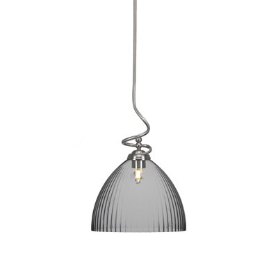 Capri Stem Hung Pendant Shown In Brushed Nickel Finish With 14" Clear Ribbed Glass