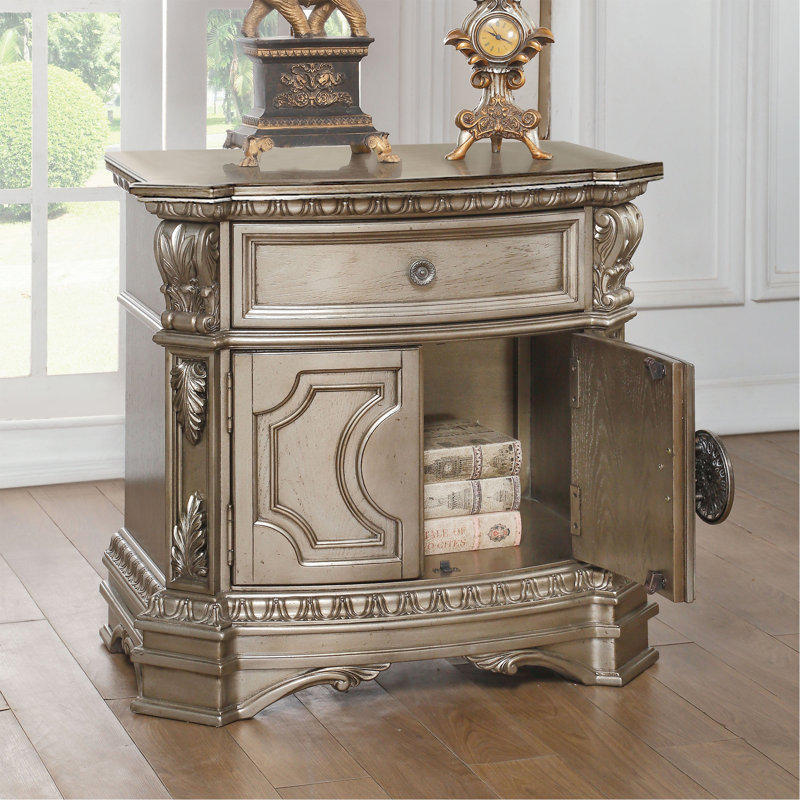 Table de chevet argent antique avec 1 armoire