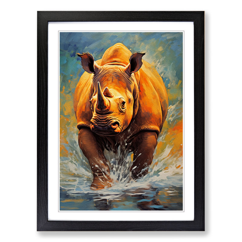 Rhino Expressionism - Framed Print, 34cm H x 25cm W x 2cm D, Black