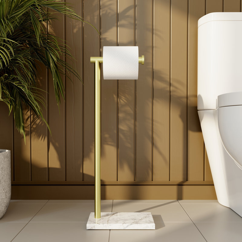 Porte-papier hygiénique sur pied en marbre naturel KES, Or brossé