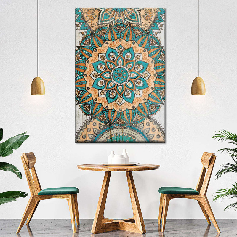 Symbole boho mandala sur toile, H 48 po x l 32 po x P 1,25 po