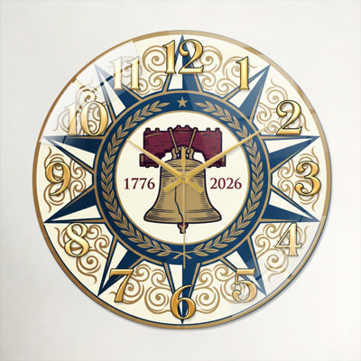 Liberty Bell USA 250th Anniversary Merchandise Modern Decorated Glass Wall Clock Home Decor Art-23.6"