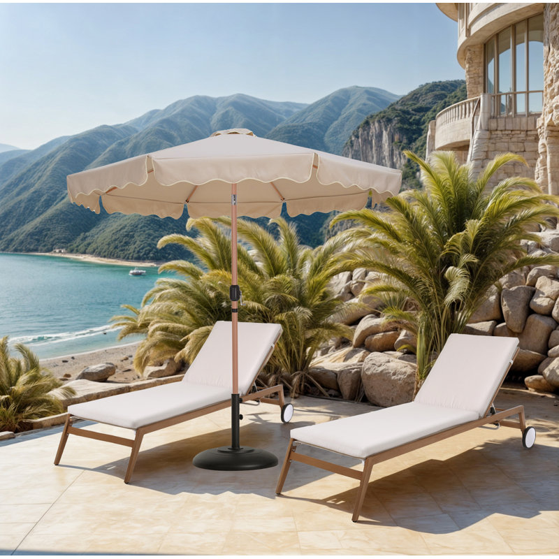 Ensemble de parasol en aluminium avec passepoil Amalfi, Teck, Beige