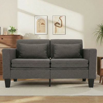 Canapé-lit convertible W-6-en-1 de 58,27 po de Dharius, canapés-lits avec causeuse de 58,27 po avec lit escamotable, dossier amovible, poches de rangement et 2 coussins, futon moderne en lin pliable pour les invités qui passent la nuit