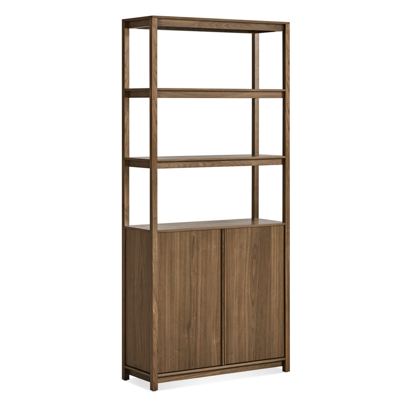 Open Plan Solid Wood Etagere Bookcase, Walnut