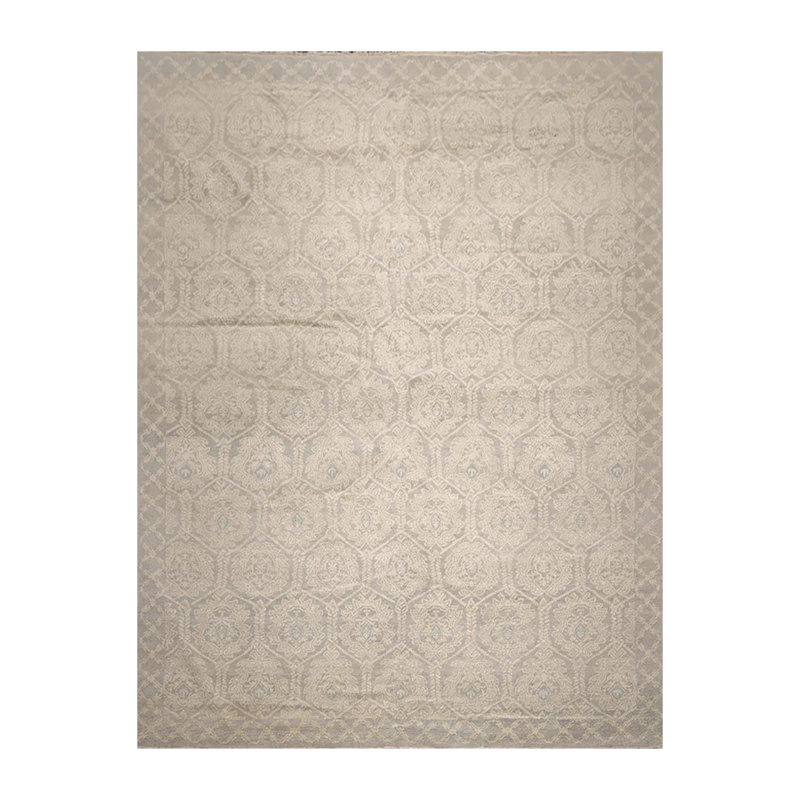 Tapis gris en laine noué à la main de conception unique 10 pi 3 po x 14 pi Kaci-Lyn