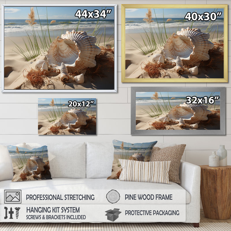 «Beach Photo Seashell Symphony I», reproduction d'art sur toile, Blanc, H 34 po x l 44 po x P 1,5 po