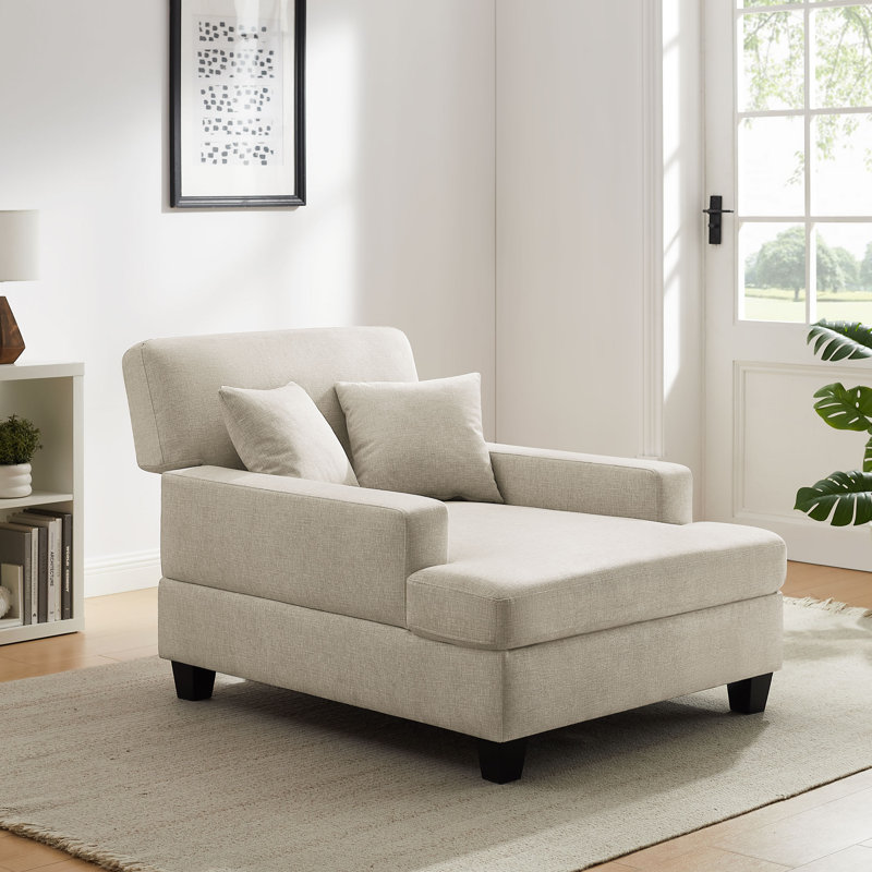 Monroeville 37" W Upholstered Chaise Lounge, Light Khaki Polyester Blend