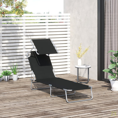 Outsunny Outdoor Lounge Chair, Adjustable Folding Chaise Lounge, Tanning Chair With Sun Shade For Beach, Camping, Hiking, Backyard