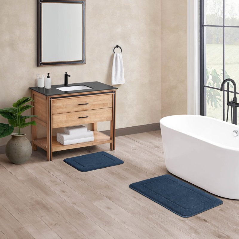 Wayfair Basics® Inglestone Common Terry Bath Rug Set (2 Piece Set), 17"  x 24"  / 20"  x 32" , Navy