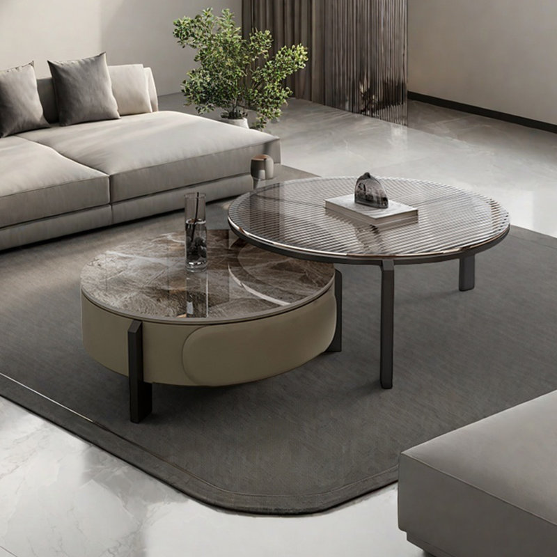 Combinaison de table ronde italienne, H 18,1 po x L 27,6 po x l 27,6 po, Blanc / noir / gris