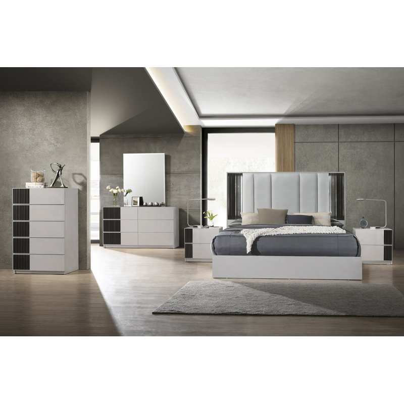 Commode 6 tiroirs avec miroir Knepp, Gris