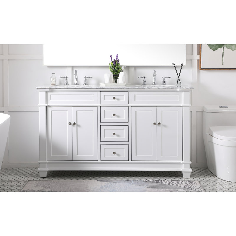 Ensemble de meuble-lavabo double 60 po Lydie, Blanc, Cararra blanc