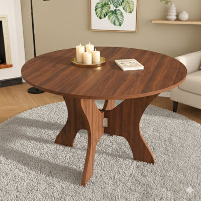 43-Inch Folding Dining Table For Compact Areas, MDF With Walnut Veneer Surface, Space-Efficient Foldable Table For Indoor And Outdoor Use