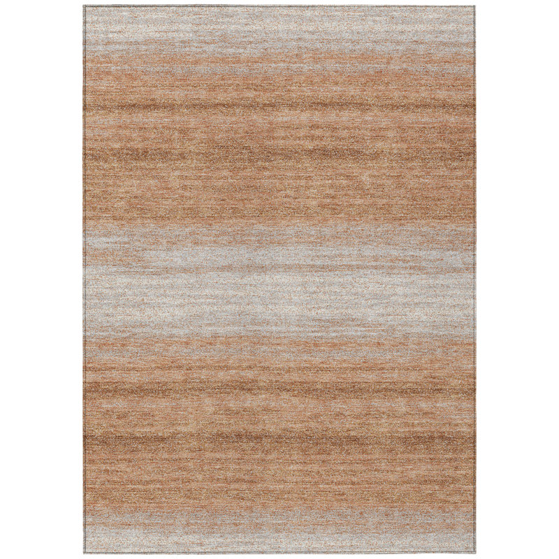 Copper and Beige 10' x 14' Synthetic Stripe Washable Rug