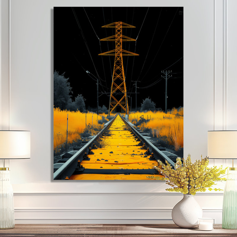 Lignes électriques jaunes et noires - Lignes électriques, Métal métal, H 34 po x l 44 po