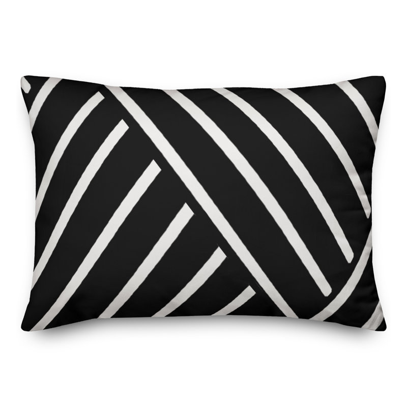 Gray Herringbone Outdoor Throw Pillow, 14"H x 20"W, Noir