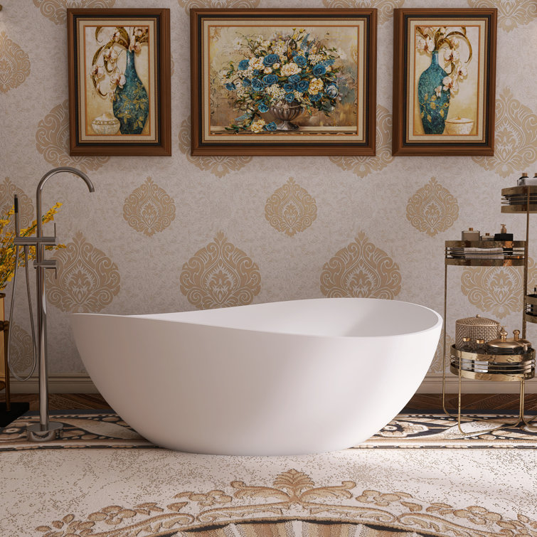 Freestanding Bathtubs Solid Surface Stone Soaking Tubs With Drain