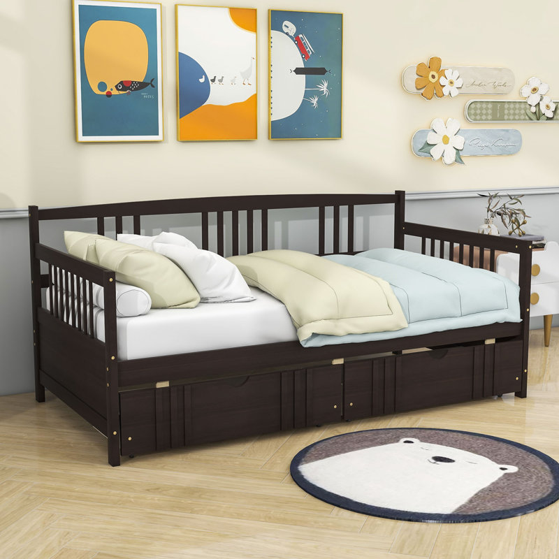 Fairbank Twin Size Two Drawers Wooden Daybed, Espresso